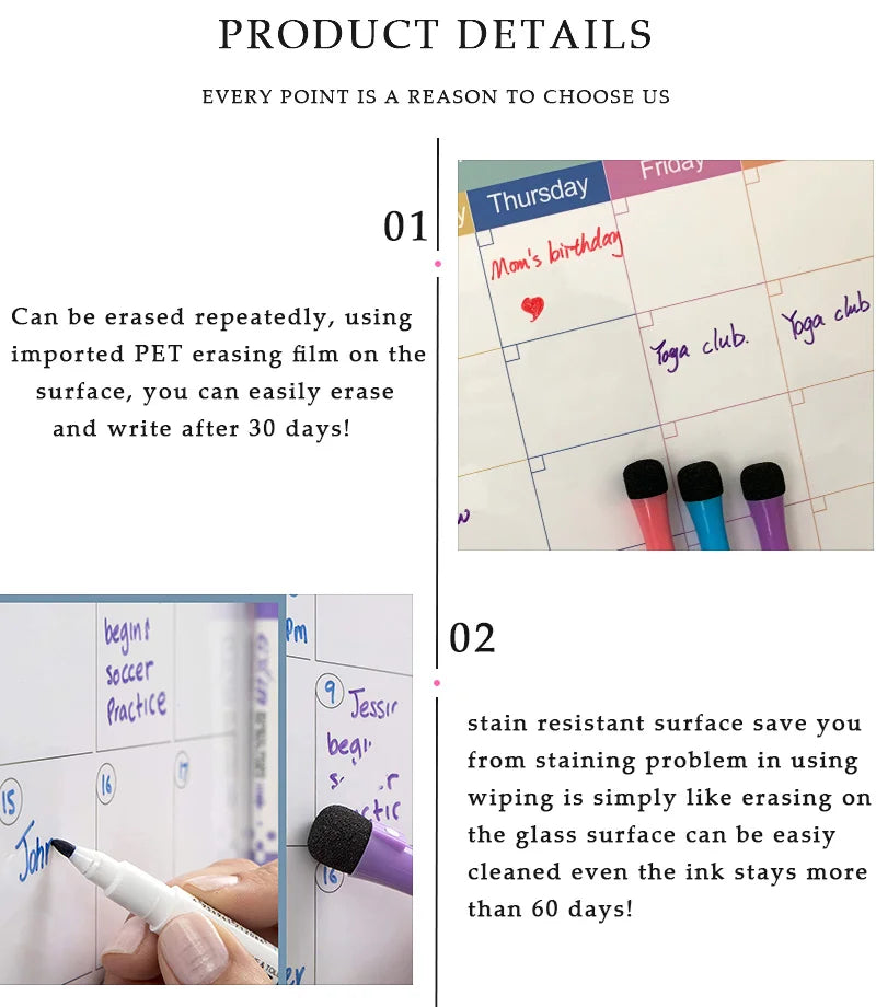 Magnetic Monthly Planner- With 8 Pens and 1 eraser