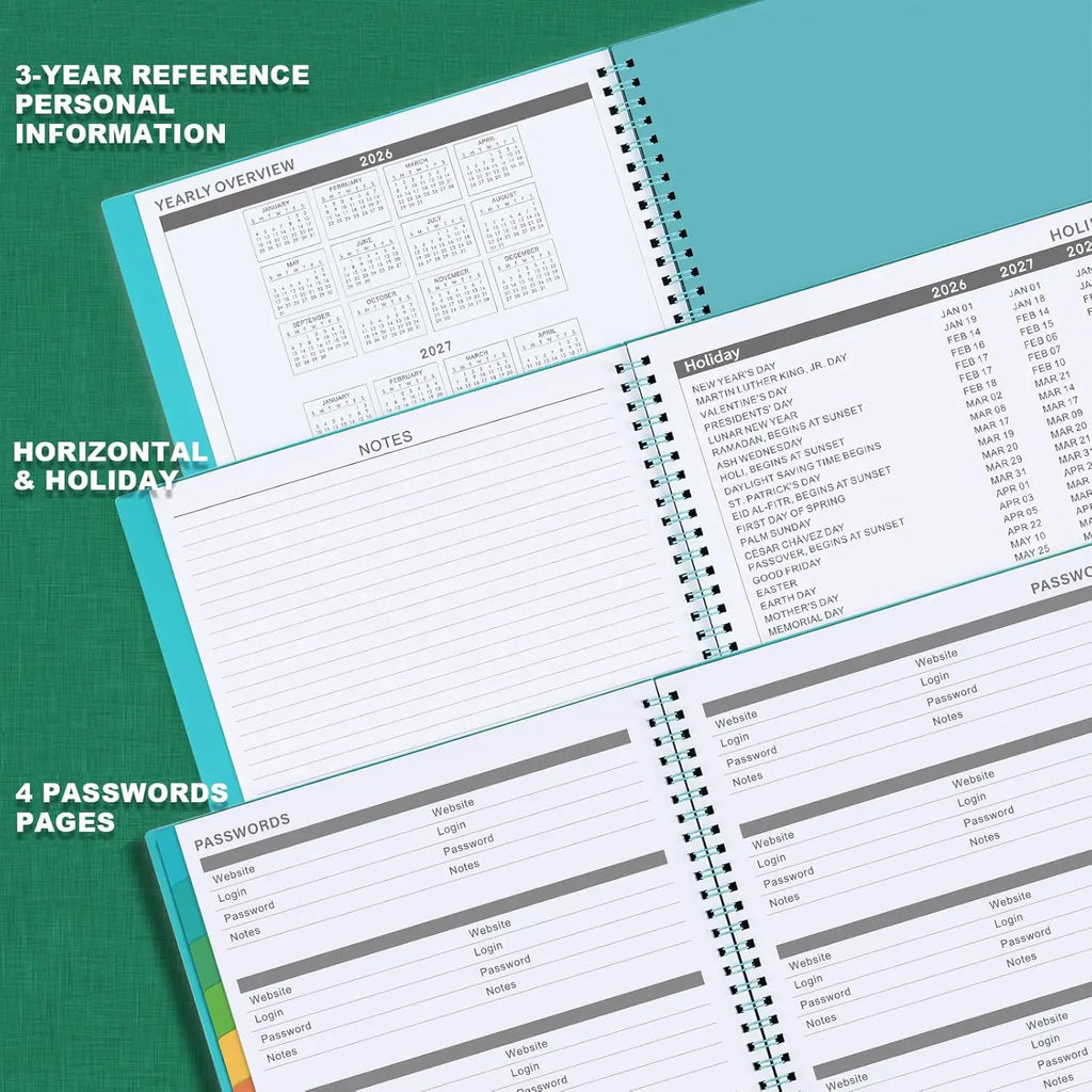 2026-2027 Monthly Planner, 18-Month July 2026-Dec 2027, 9"x11", Twin-Wire, Tabs, Pocket, Blue