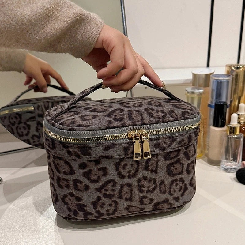 Leopard Faux Suede Cosmetic Bag
