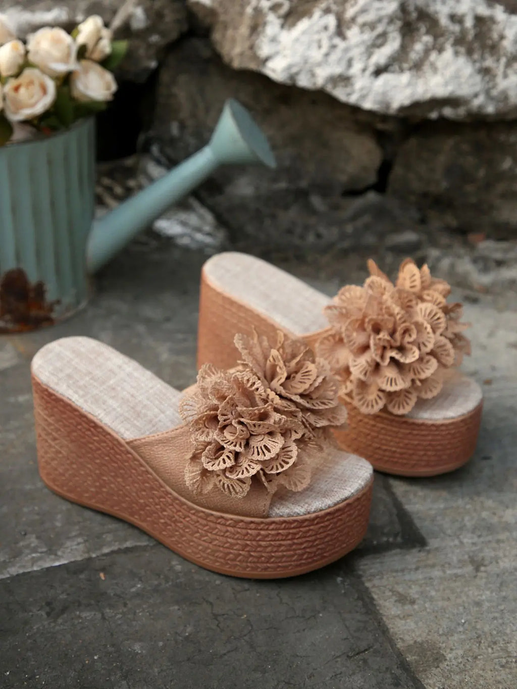 Wedge Sandals with Flower Detail