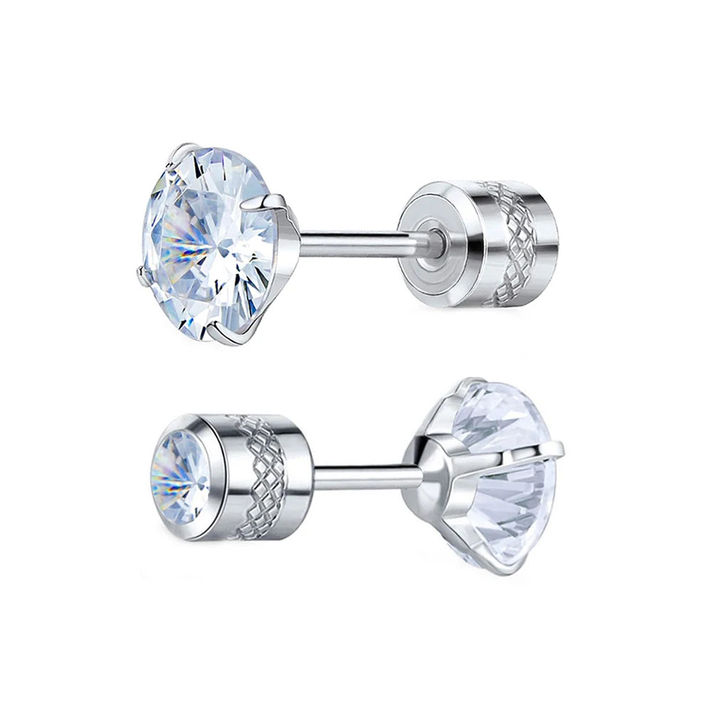Implant Grade Pure Titanium Stud Earrings with Cubic Zirconia Inlay