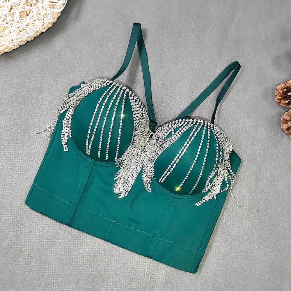 Rhinestone Tassel Bustier