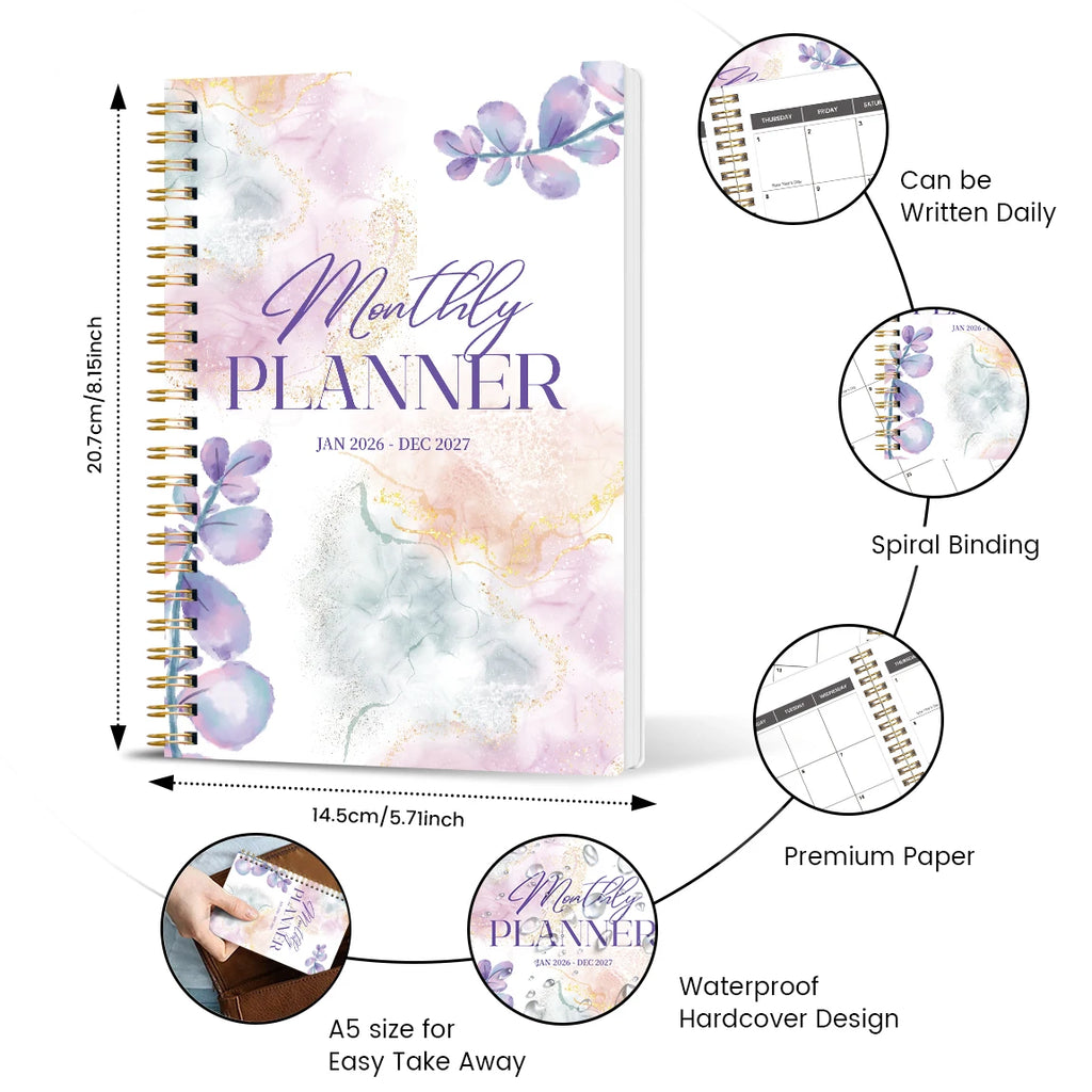 Jan 2026-Dec 2027 A5 Weekly & Monthly Planner