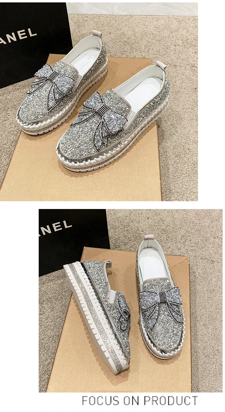 Sparkly Loafers with Glitter Bow
