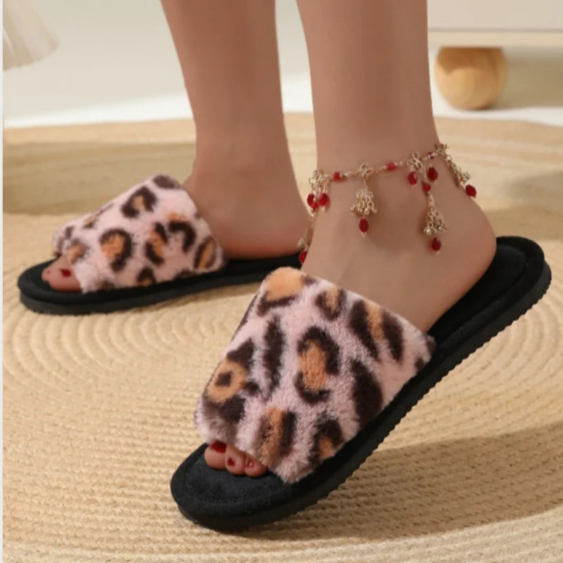 Furry Leopard Slippers