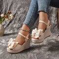 Peep-Toe Strappy Wedge With Bow