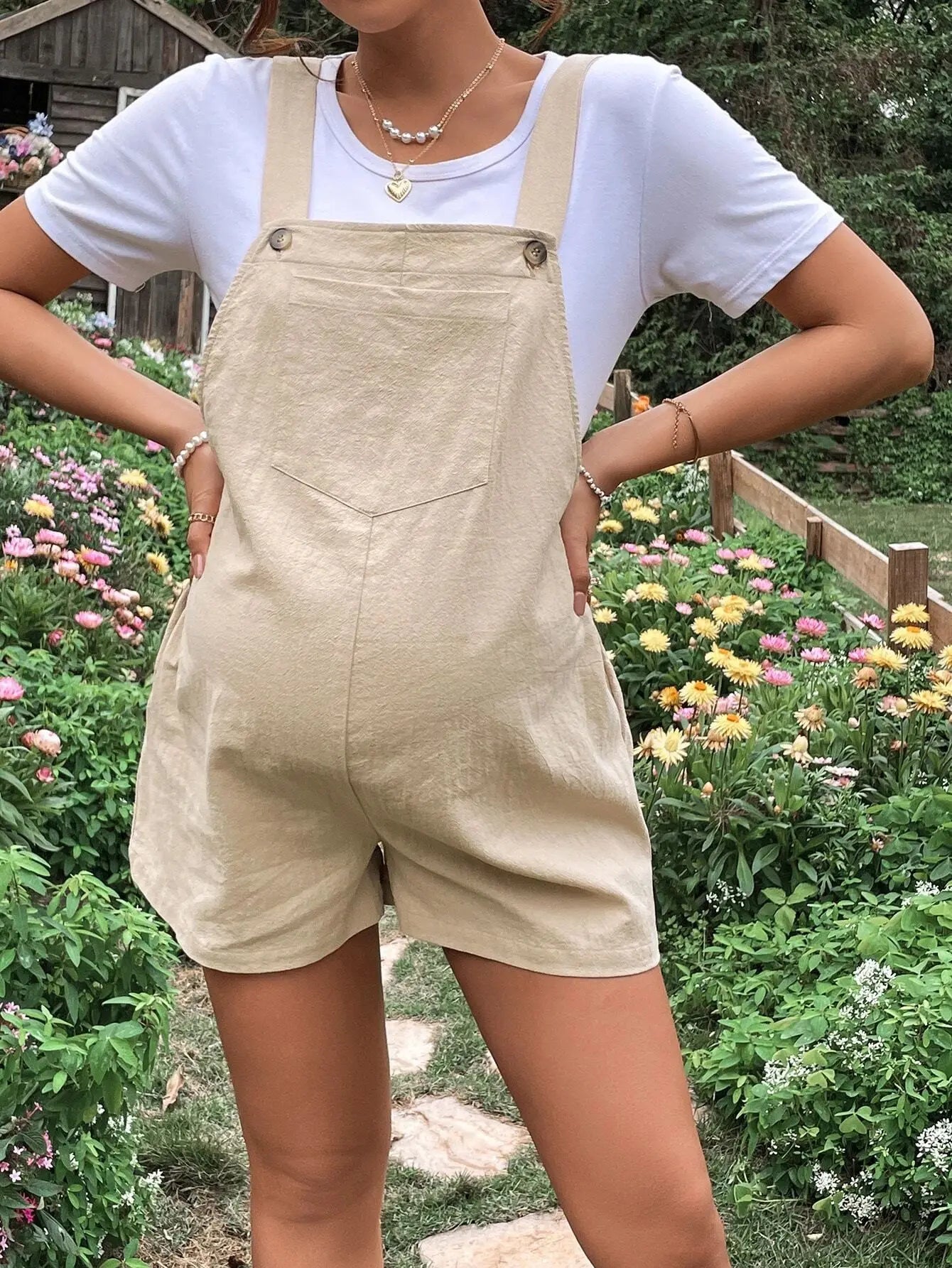 Adjustable Waist Overall Shorts