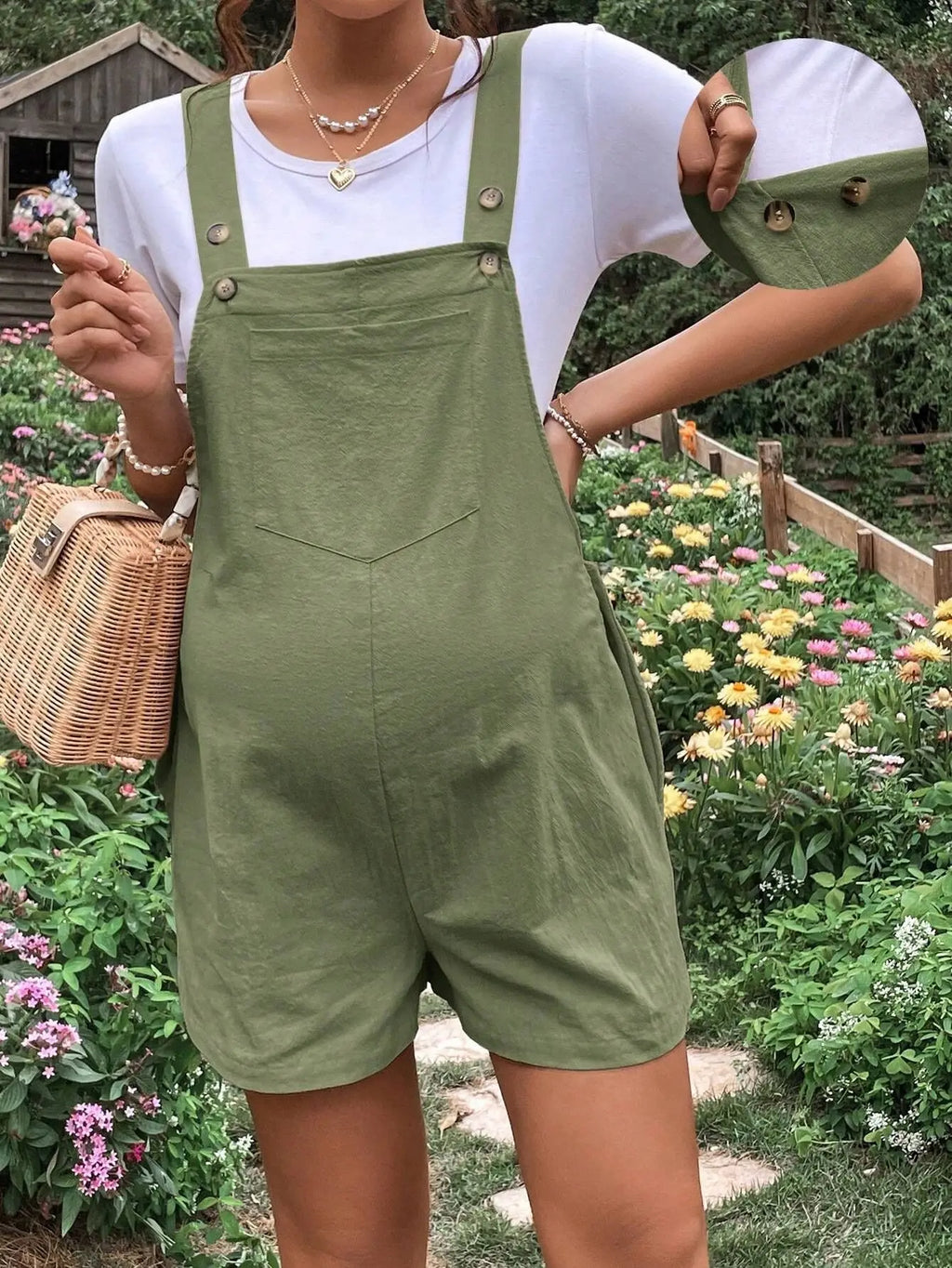 Adjustable Waist Overall Shorts
