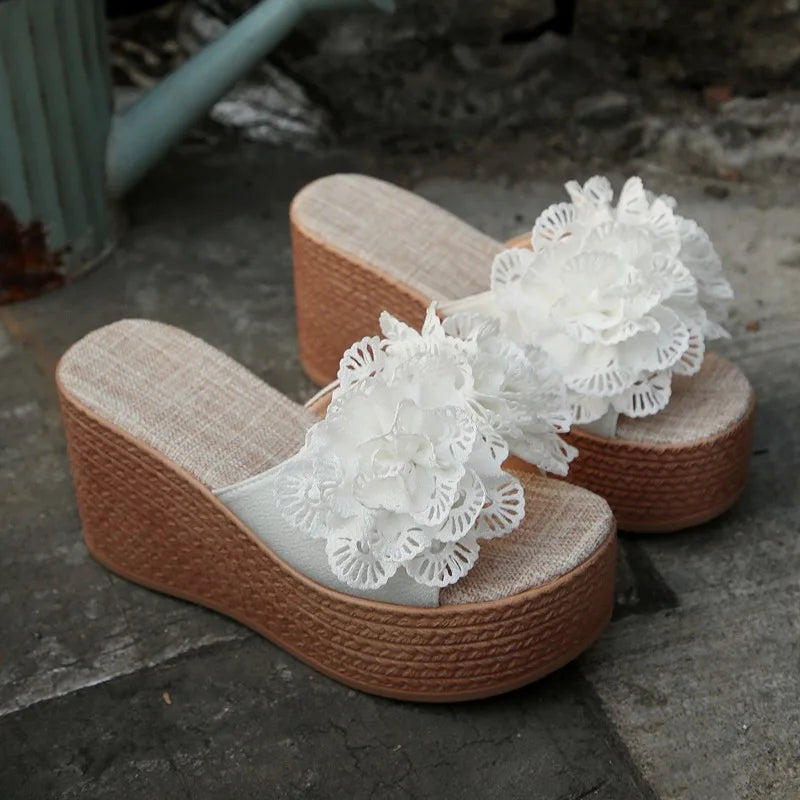 Wedge Sandals with Flower Detail