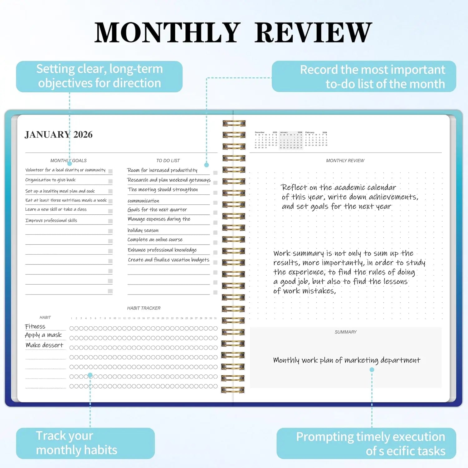 2026-2027 Monthly Planner, 24 Months Calendar, Personal Organizer with Goals and Habit Tracker