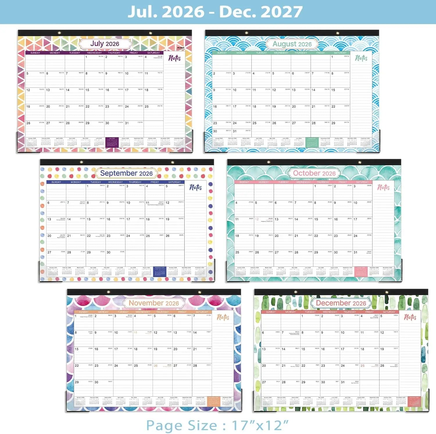 2026-2027 Desk Calendar 17x12, Jul 2026-Dec 2027, Large Blocks, To-Do List, Notes, Office Planner
