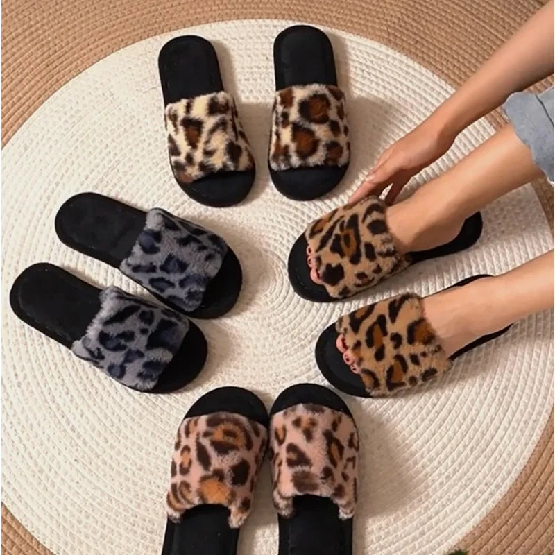 Furry Leopard Slippers
