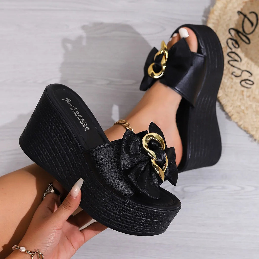 Wedge Sandals with Bow