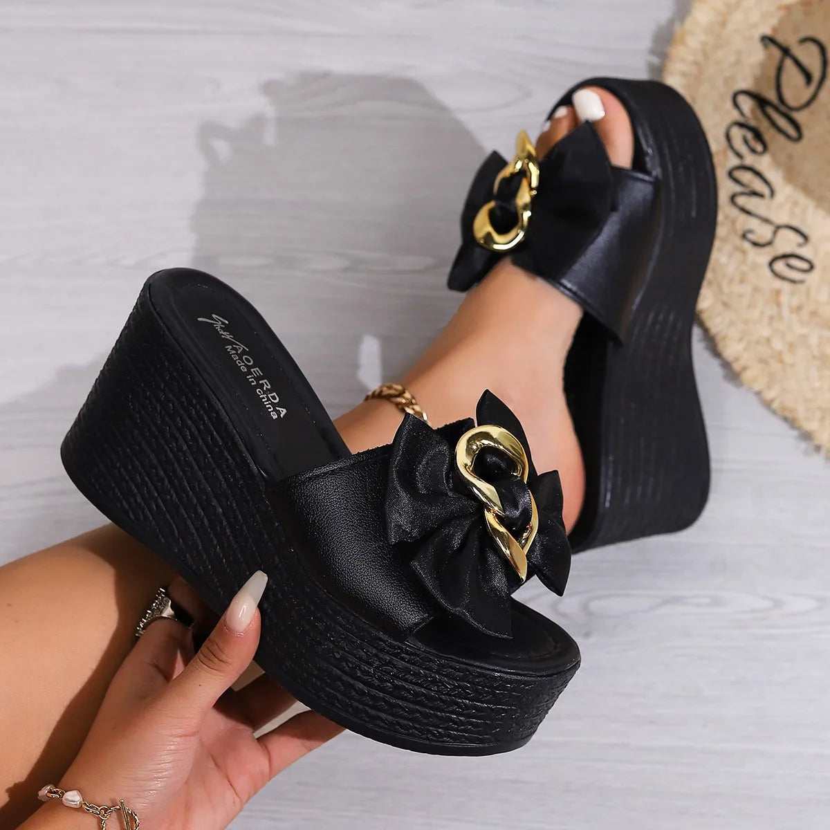 Wedge Sandals with Bow