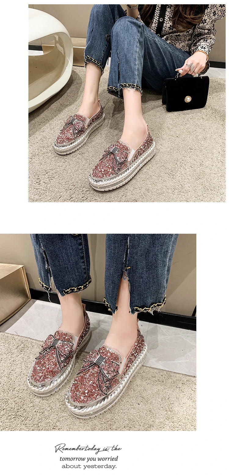 Sparkly Loafers with Glitter Bow
