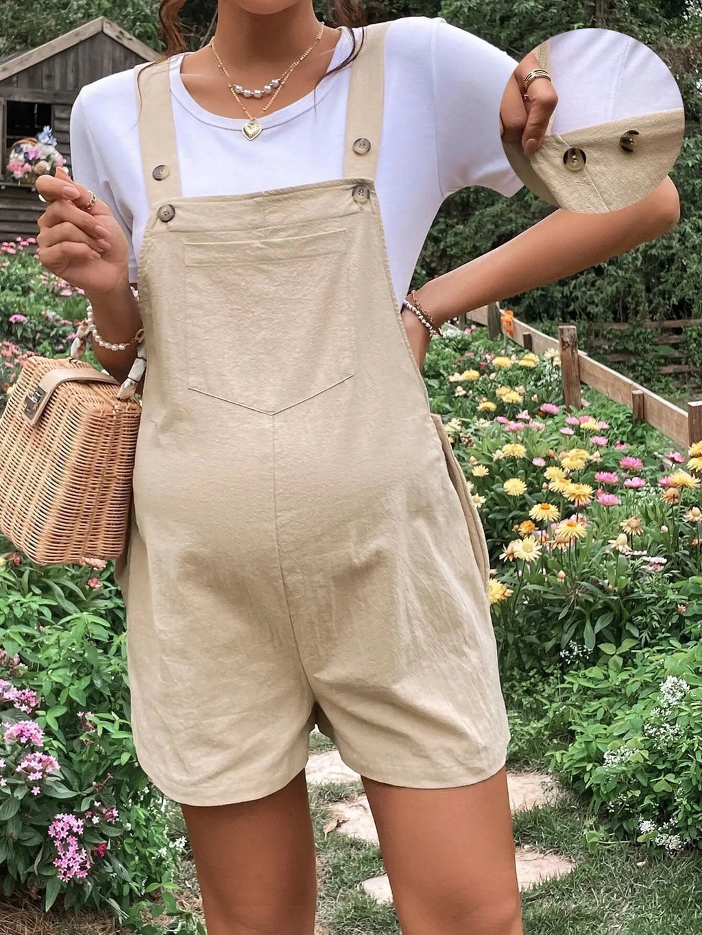 Adjustable Waist Overall Shorts