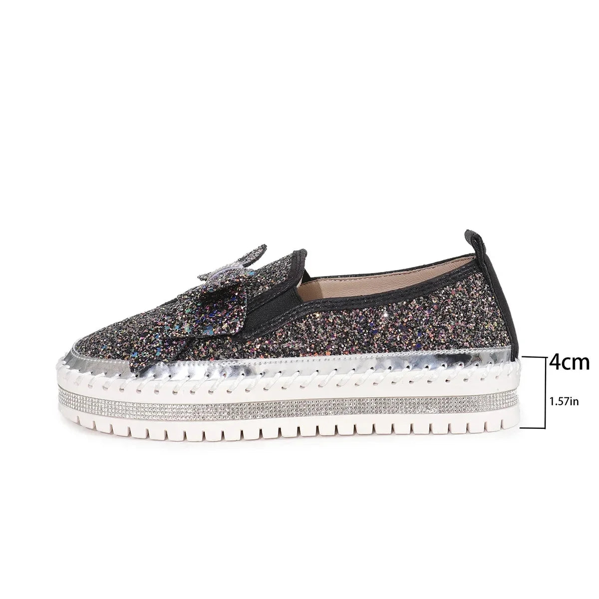 Sparkly Platform Loafers with Bow