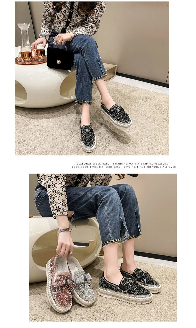 Sparkly Loafers with Glitter Bow