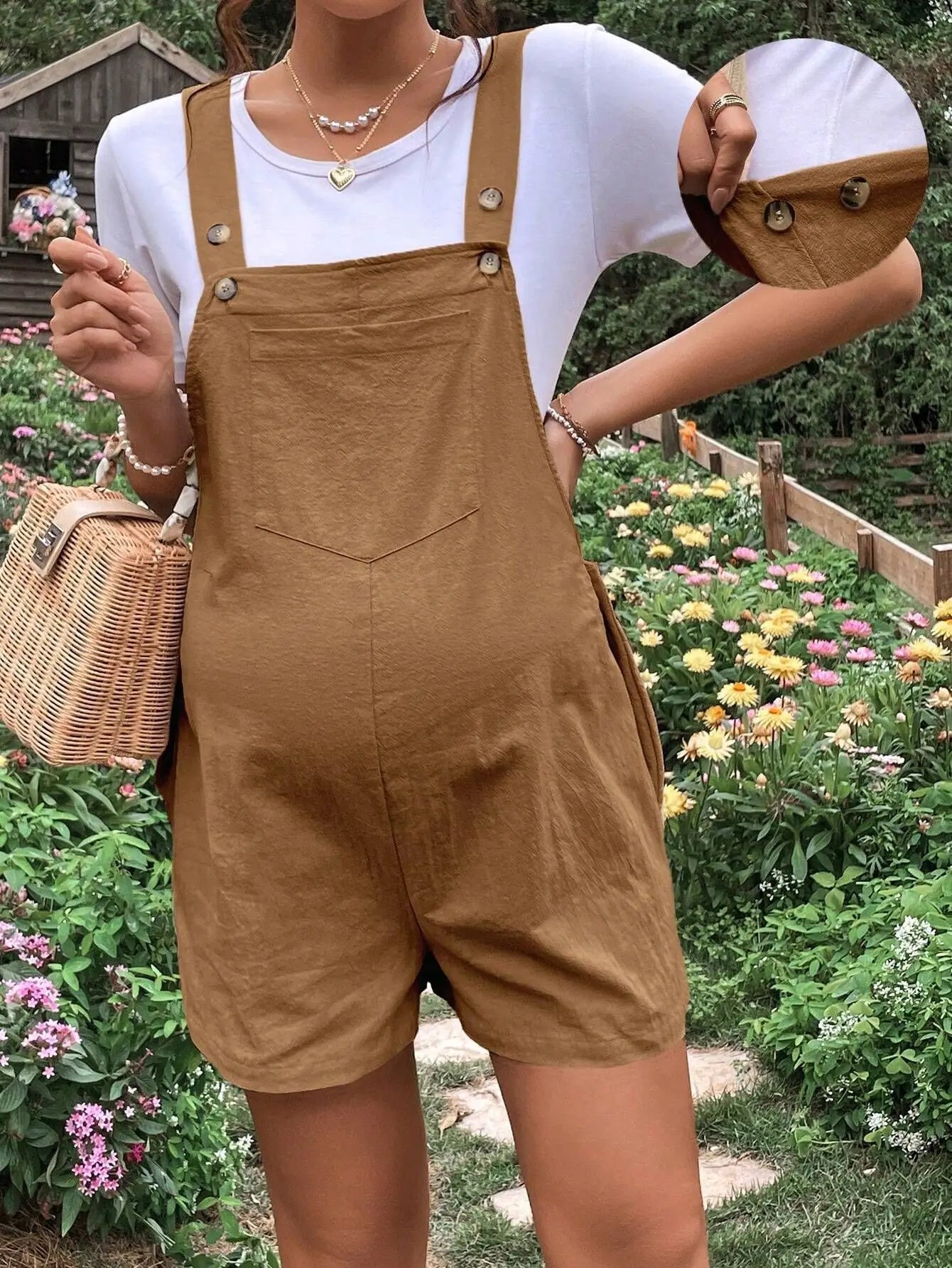 Adjustable Waist Overall Shorts
