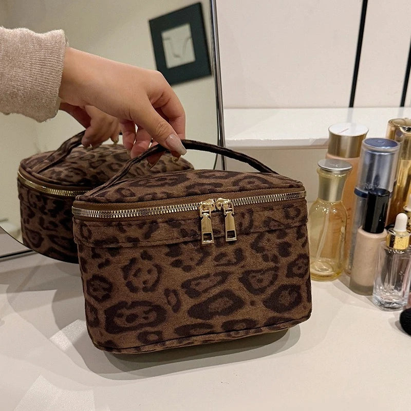 Leopard Faux Suede Cosmetic Bag