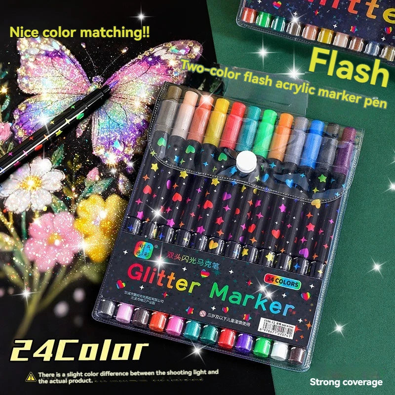 24/48/72/96 Colors Dual Brush Tip Glitter Art Markers Metallic Paint Marker Pens DIY Crafts Birthday Cards, Making Poster, Album