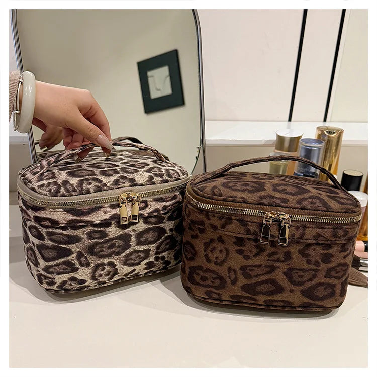 Leopard Faux Suede Cosmetic Bag