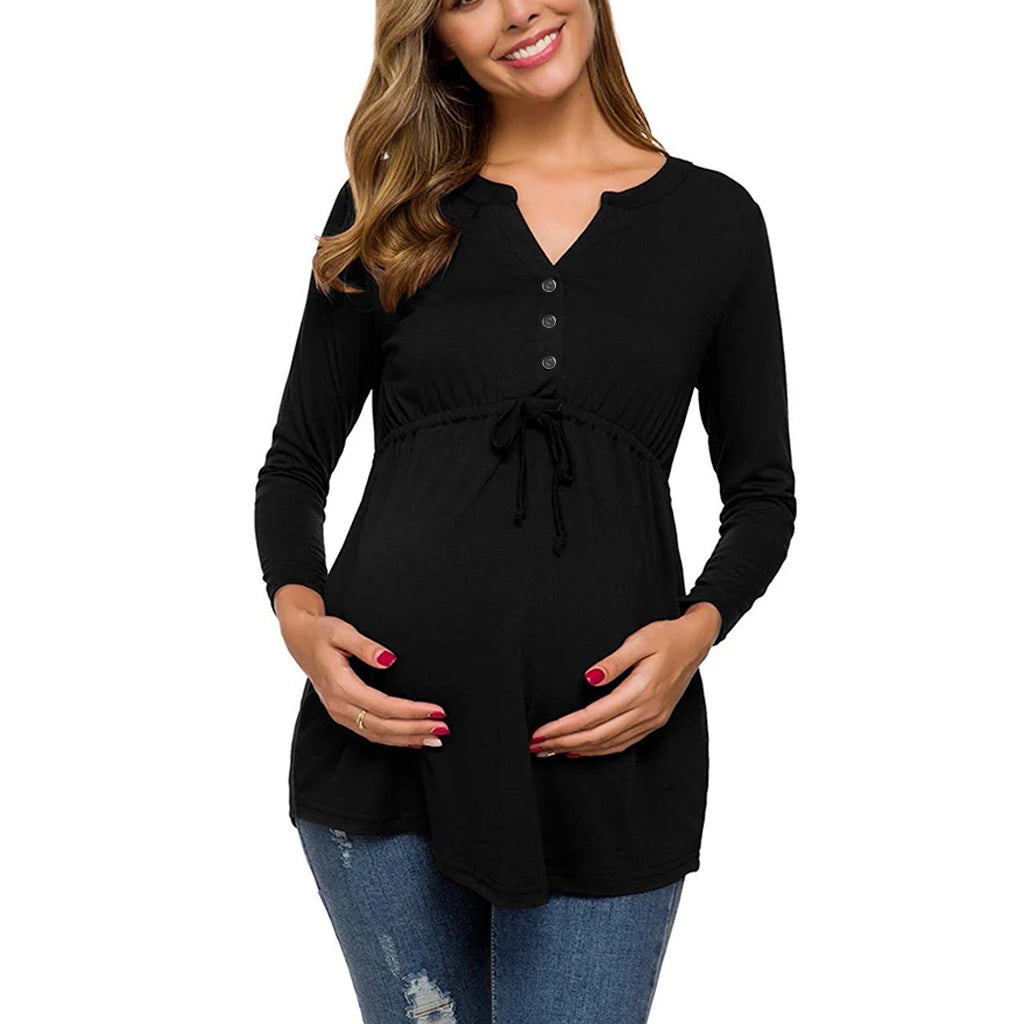 Women Maternity Long Sleeve Solid Color Nursing Tops T-shirt For Breastfeeding