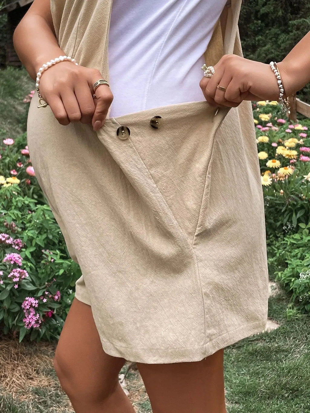 Adjustable Waist Overall Shorts