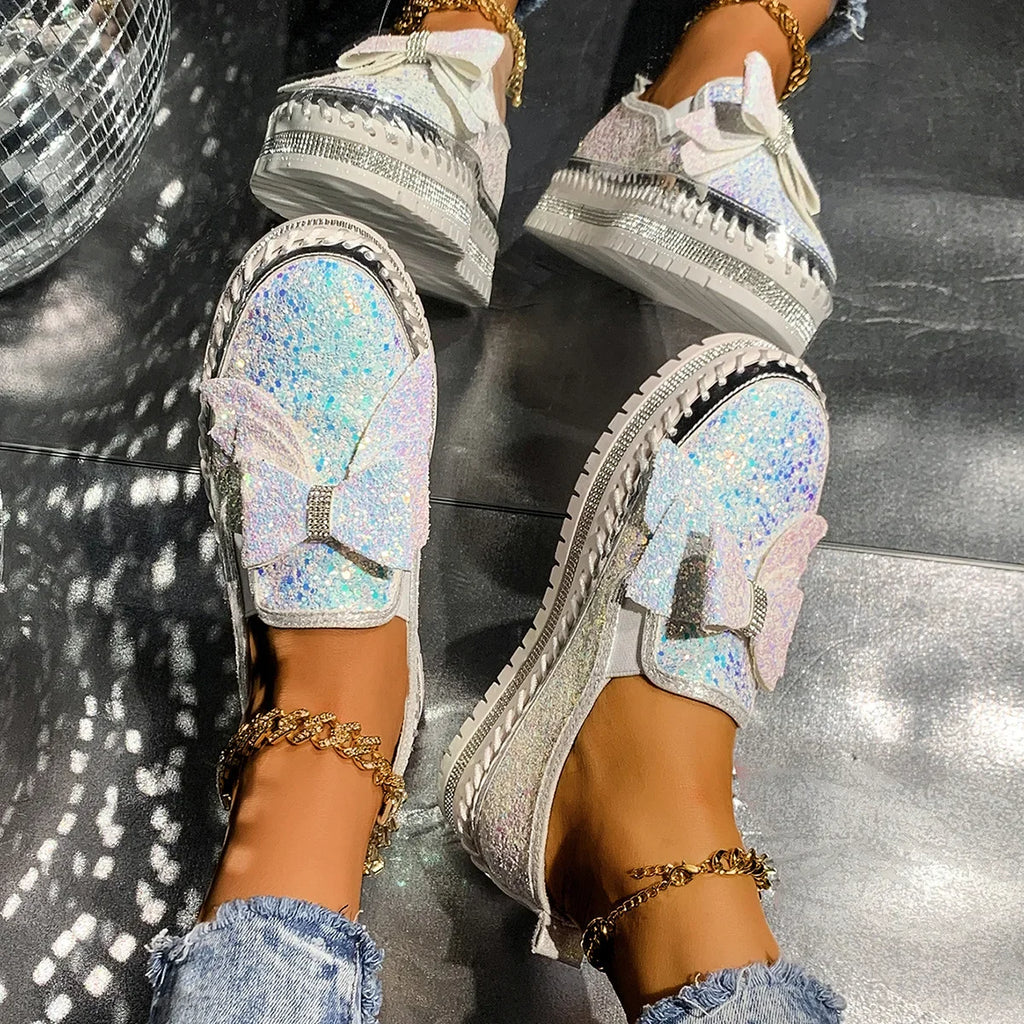 Sparkly Platform Loafers with Bow