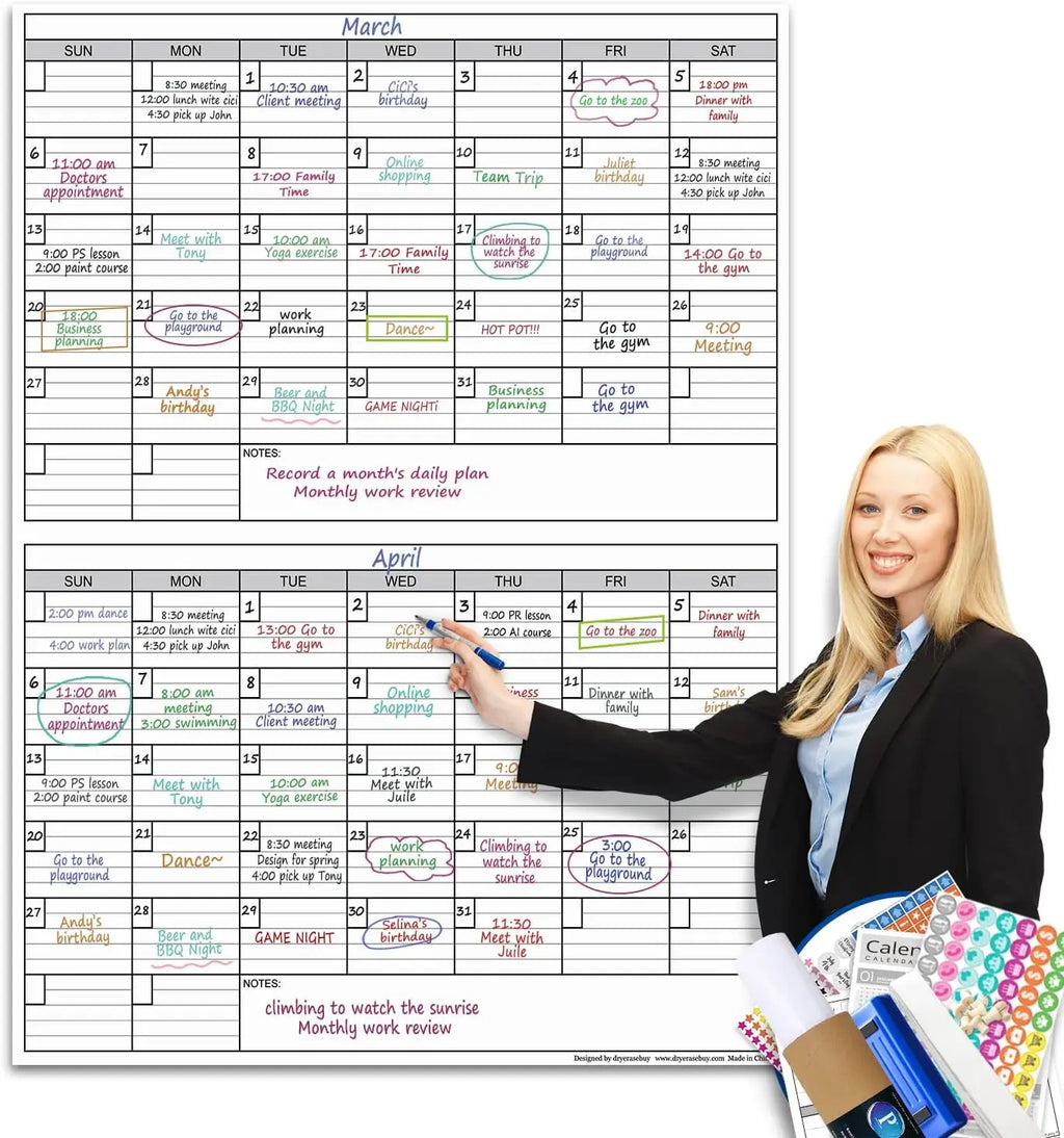Rewritable Bimonthly Laminated Giant Wall Calendar Whiteboard (38 "× 47") 60-Day Family Schedule Planning Poster (Reusable)