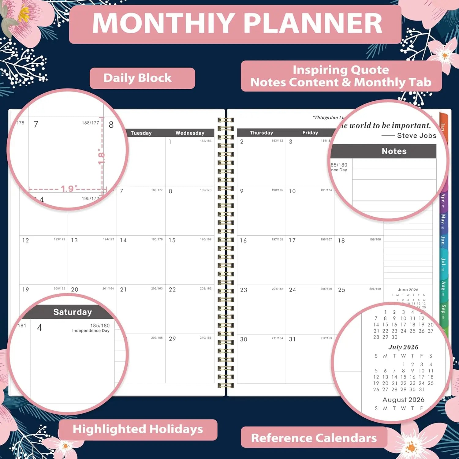 2026-2029 Monthly Planner, 3-Year Calendar with Colorful Tabs and Back Pocket
