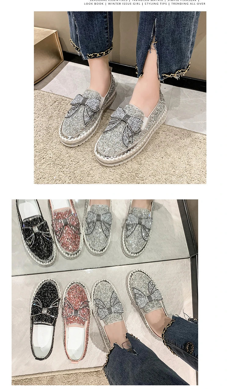 Sparkly Loafers with Glitter Bow