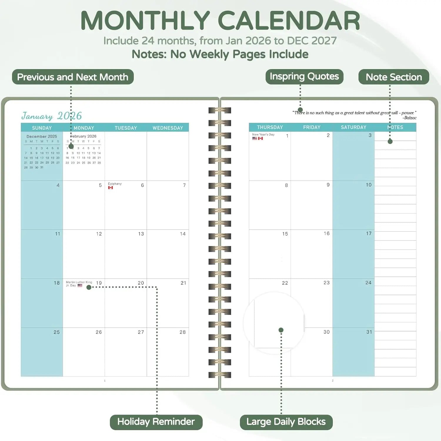 Jan 2026-Dec 2027 Monthly Planner(7×10)