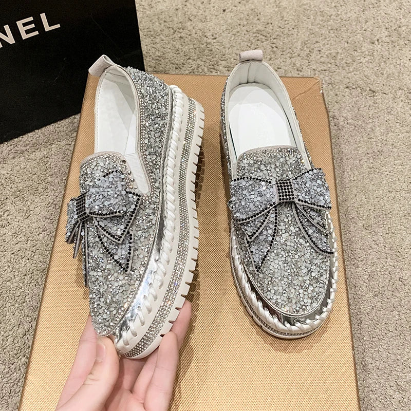 Sparkly Loafers with Glitter Bow