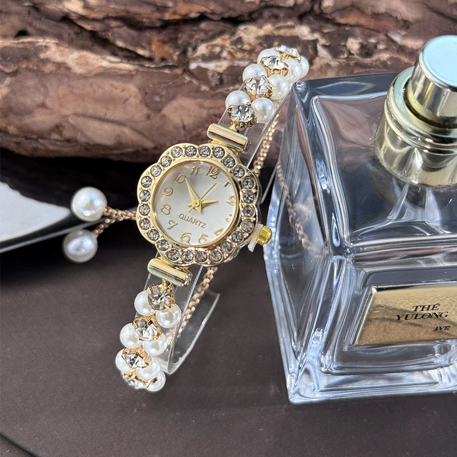Pearl & Diamond Watch- with Adjustable Band