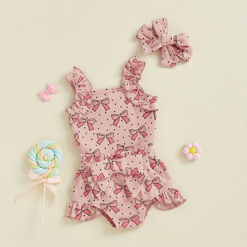 Bow Romper and Booties with Headband