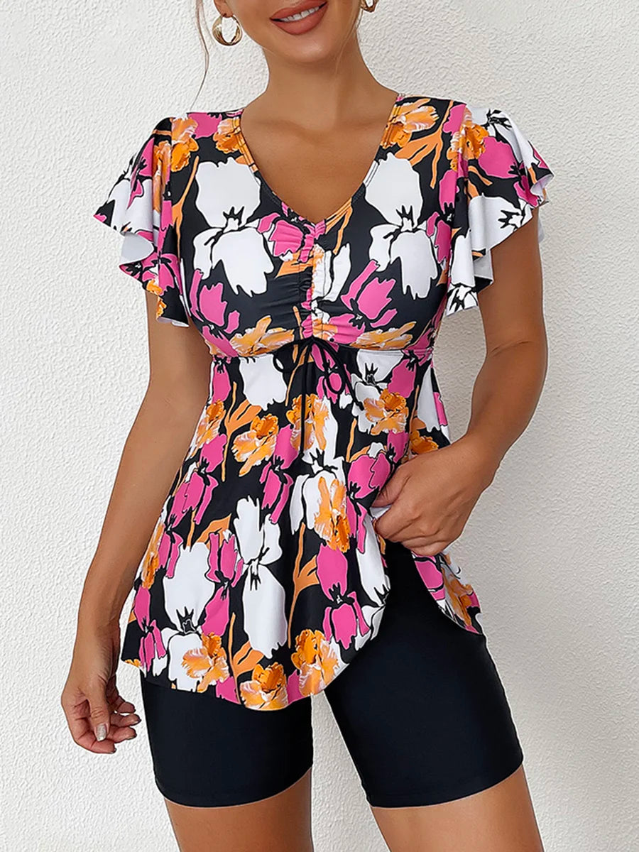 Flutter Sleeve Swim Top&Swim Shorts