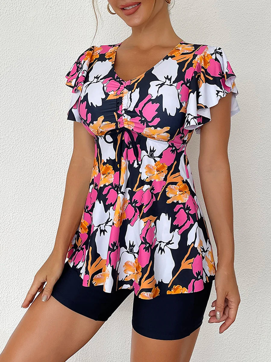 Flutter Sleeve Swim Top&Swim Shorts