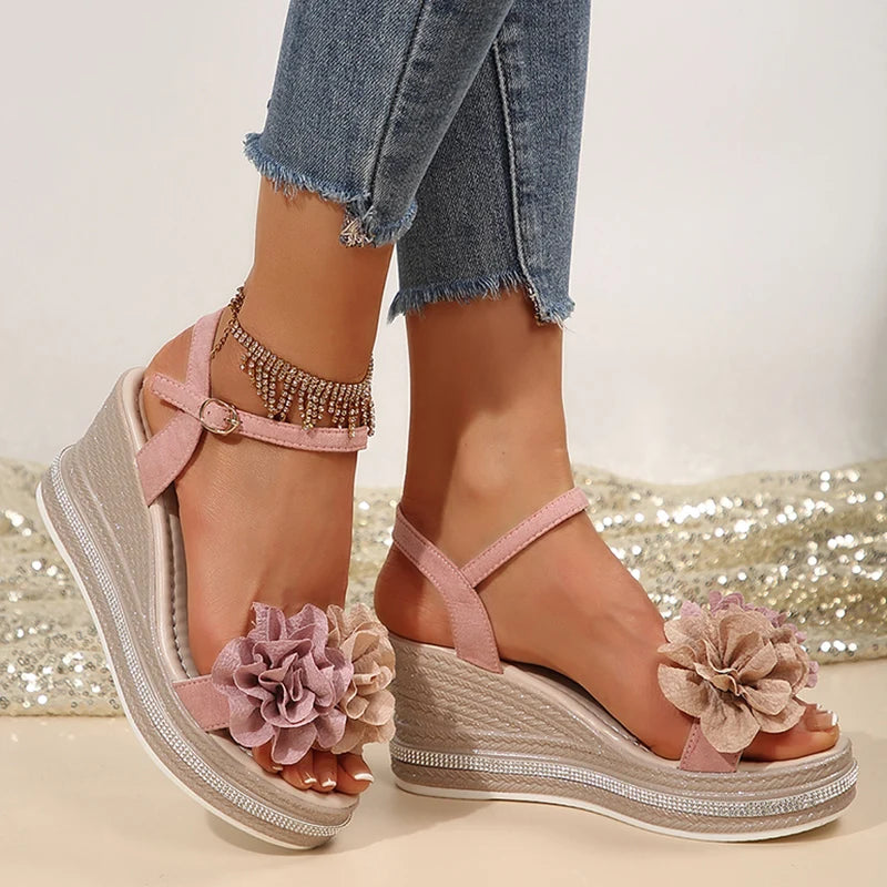 Flower Wedge Sandals