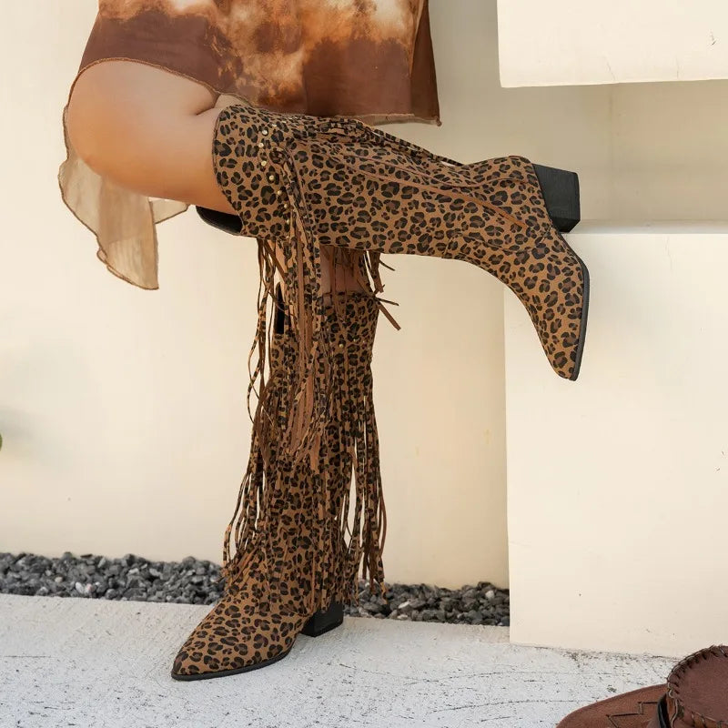 Leopard Tassel Boots