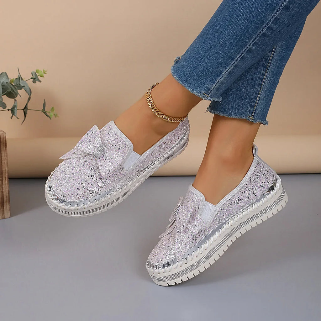 Sparkly Platform Loafers with Bow
