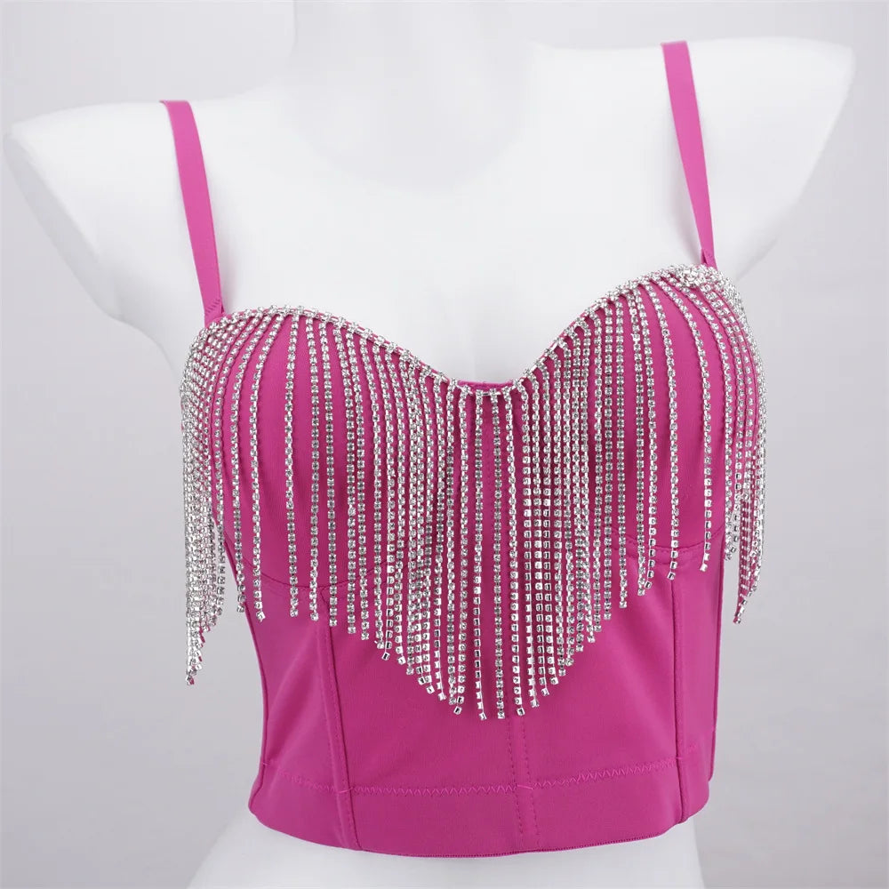 Rhinestone Tassel Bustier