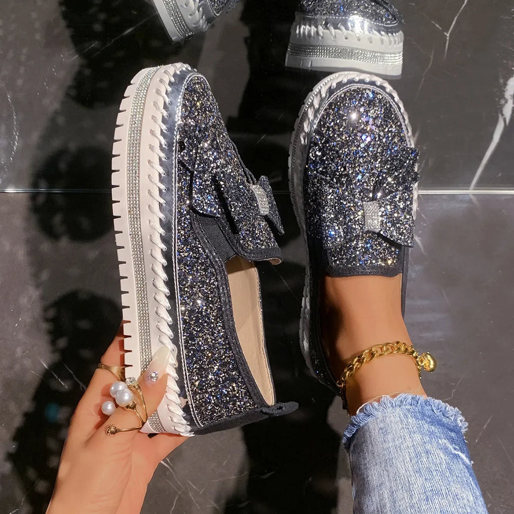 Sparkly Platform Loafers with Bow