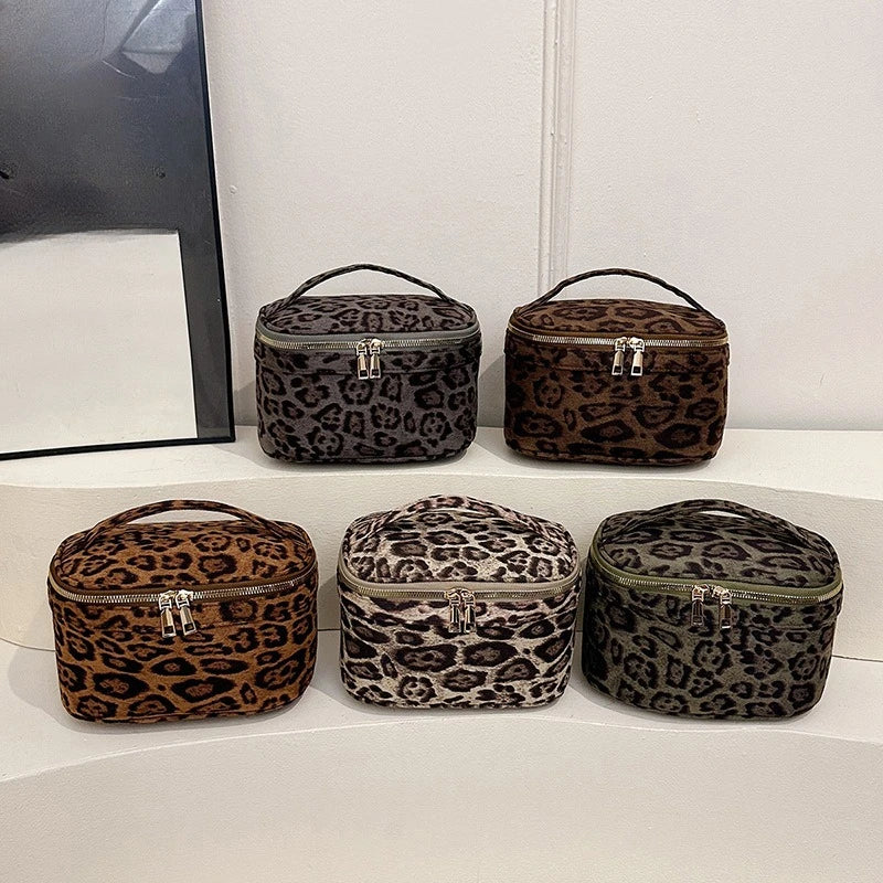 Leopard Faux Suede Cosmetic Bag