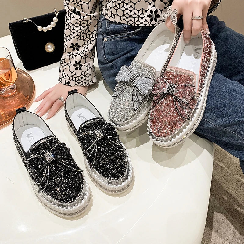 Sparkly Loafers with Glitter Bow