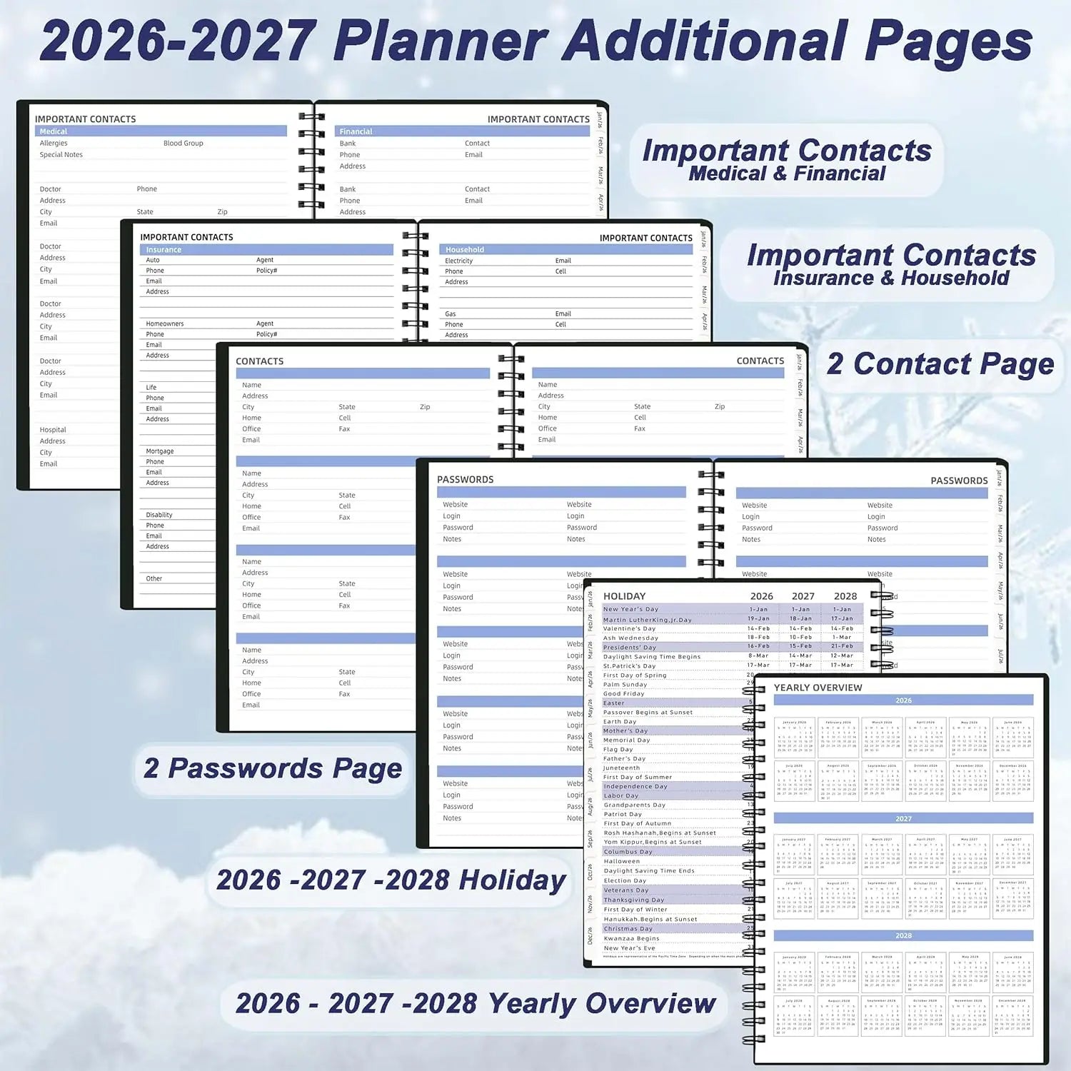 2026-2027 Monthly Planner, 18 Months Calendar with Tabs & Pocket, Black Cover, 7.6x9.6 Inches