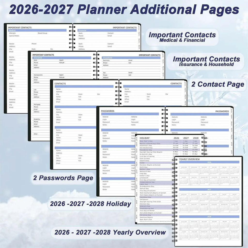 2026-2027 Monthly Planner, 18 Months Calendar with Tabs & Pocket, Black Cover, 7.6x9.6 Inches