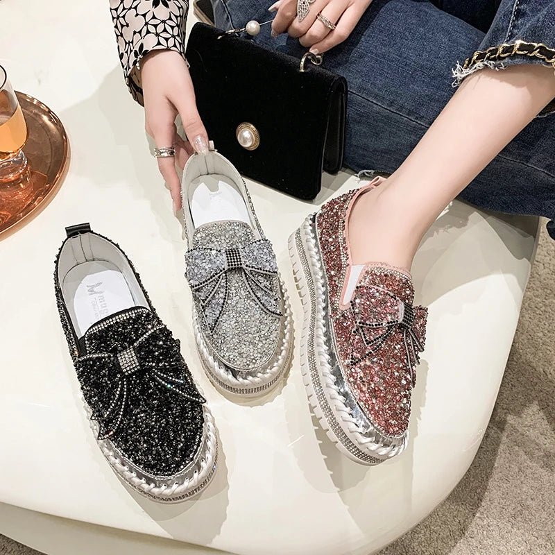 Sparkly Loafers with Glitter Bow