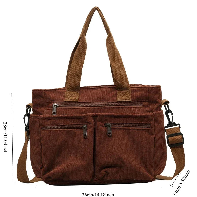 Corduroy Messenger Bag-Large Capacity