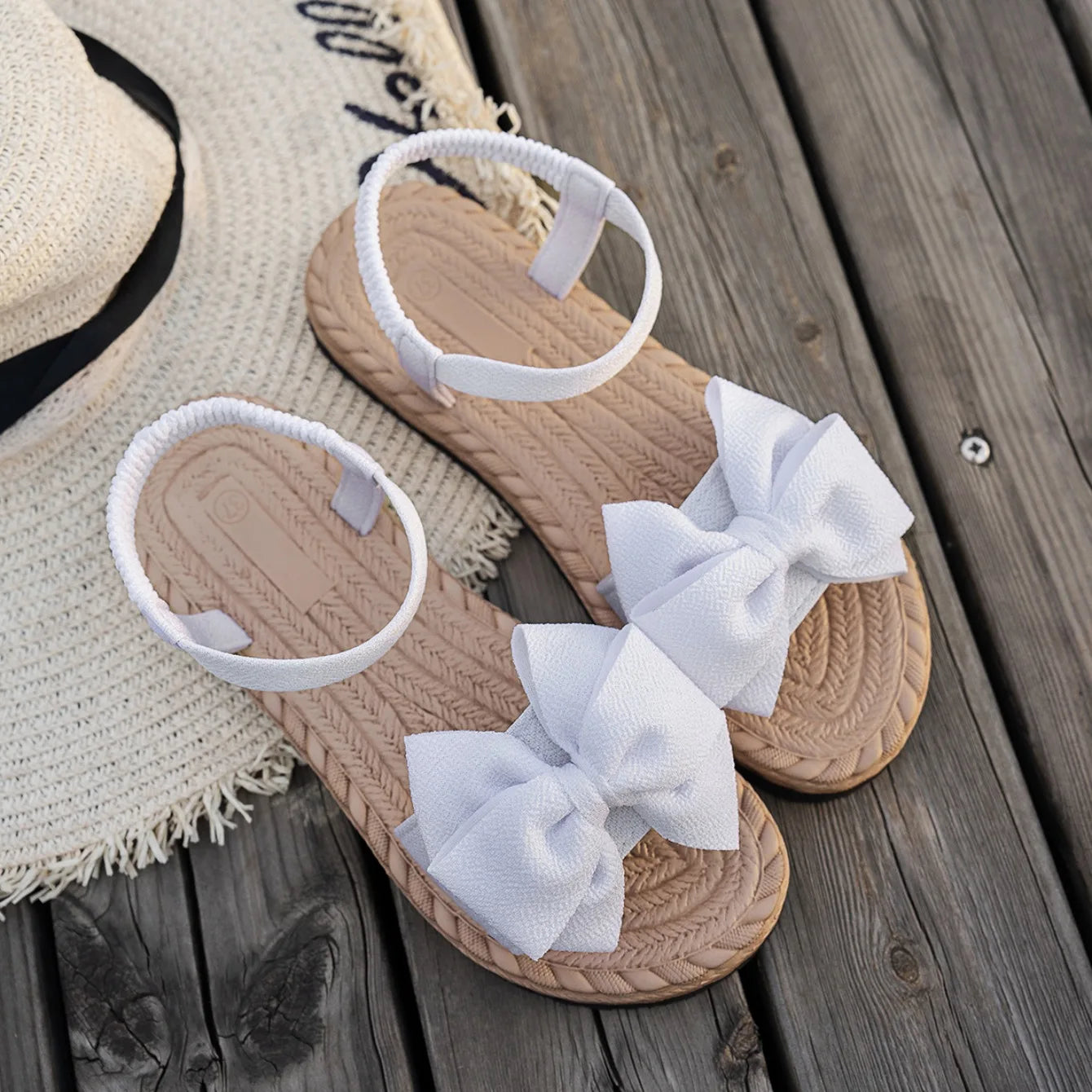 Peep-Toe Flats with Bow